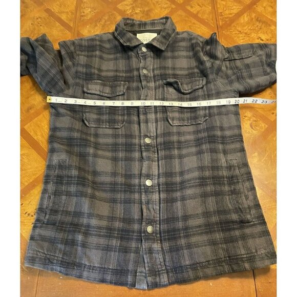 𝅺Fossil Flannel Shirt Utility Jacket Plaid Gray Shacket Size M Medium Pockets - Picture 7 of 9